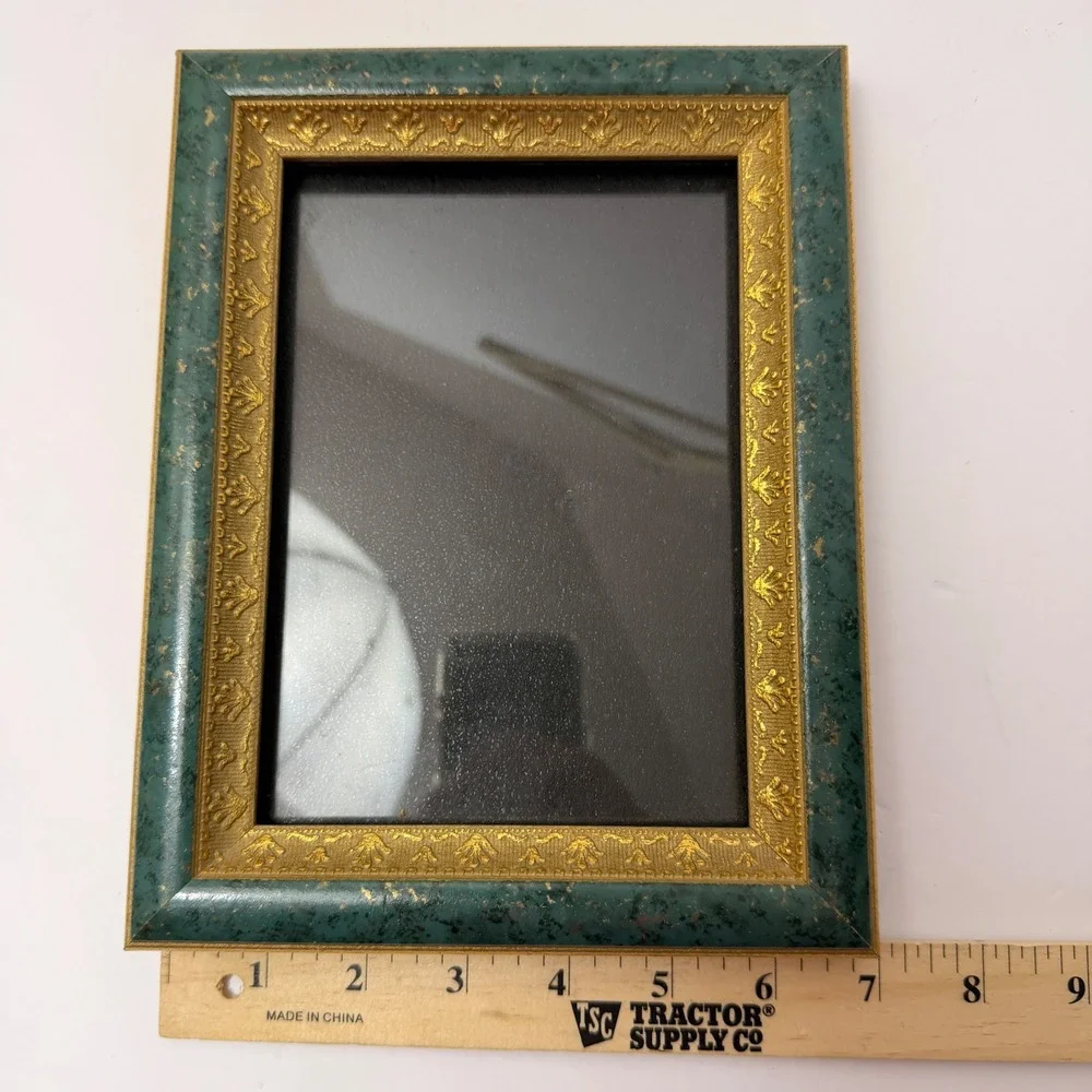 Vintage Green Gold Picture Frame 5x7 Easel Back Hollywood Regency